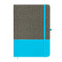 A Venture Bondi A5 Notebook featuring a textured gray cover with a bright blue lower section and elastic closure.