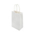 A small white paper bag with twisted handles and a plain design, featuring a branding logo.