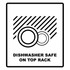 A symbol indicating that a product is dishwasher safe on the top rack, featuring two stylized plates.