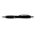 A metal pen featuring a sleek black design with a rubber grip and chrome accents, identified as the Constellation Pen.