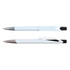 A set of Falcon Pens in white and black, featuring a sleek plastic design and chrome accents.