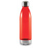 A drink bottle with a sleek, red design and a silver screw-on cap. The base features a textured grip.