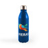 A drink bottle with a sleek blue aluminum design featuring a colorful splash logo and the text “Vieras Creatives.”
