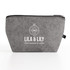 A grey felt pouch featuring a logo, ideal for organising toiletries and accessories.