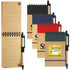 A set of cardboard notebooks in various colors with pens attached, featuring spiral binding and lined pages.