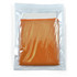 A compact orange cooling towel, neatly packed in a transparent pouch.