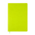 A bright green A5 notebook with a smooth cover and a ribbon bookmark.