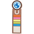 A circular bookmark with a ruler design, featuring colored sticky flags in pink, orange, yellow, green, and white, with a logo.