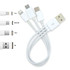 A white 3 in 1 combo USB cable with Micro, 8 Pin, and Type C connectors, featuring a USB plug.