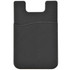 A sleek black phone wallet designed to attach to the back of a smartphone, featuring a pocket for holding cards or cash.
