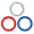 Three colorful donut-shaped flyers in red, blue, and white, each featuring the text "Active Sport Today."