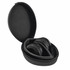 Black Bluetooth headphones in a zipped EVA case, featuring sleek design and cushioning for comfort.
