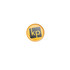 A circular resin-coated label featuring a black logo with the letters "kp" on a gold background.