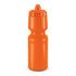 A drink bottle in bright orange with a squeezable design and a flip-top cap.