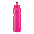 A drink bottle in bright pink, featuring a textured grip and a black push-pull lid.