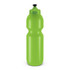 A drink bottle in bright green, featuring a screw-on lid and a nozzle, with a smooth, glossy finish.