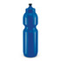 A drink bottle in a vibrant blue color with a squeeze design and a black top nozzle.
