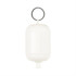 A white floating key ring featuring a cylindrical design with a keyring attachment at the top.