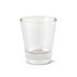 A clear glass shot glass with a slightly thicker base for stability.