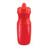 A drink bottle in a vibrant red color with a sports cap and ergonomic design, suitable for easy grip and use.