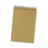 A small, brown Kraft notepad with a spiral binding at the top and blank pages.