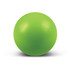 A green stress ball with a smooth surface and a round shape.