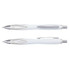 A set of Neo Pens in white plastic, featuring a sleek design with silver accents and a click mechanism.