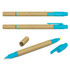 A set of Kraft Pen highlighters in blue and yellow with a natural brown paper casing and a logo on the side.