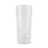 A clear shot glass with a simple, modern design, featuring a smooth finish and a sturdy base.