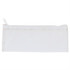 A white pencil case with a zip closure, featuring a simple design and a transparent material.