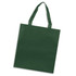 A green tote bag with two handles and a simple design, featuring a logo on one side.
