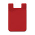 A red silicone phone wallet with a curved top edge and a slot for cards. It features a subtle logo.