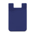 A silicone phone wallet in navy blue with a curved design and a top opening. It features a logo.
