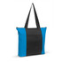 Avenue Tote Bag featuring a blue and black design with a zippered closure and long straps.