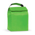 A bright green lunch cooler bag with a fold-over top and a handle.