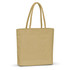 A jute tote bag in a light beige color with two sturdy handles.