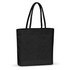 A black jute tote bag with two handles, featuring a spacious design suitable for carrying various items.