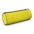 A bright yellow pencil case with a cylindrical design and a zippered closure.