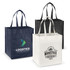 Three Mega Shopper Tote Bags in navy, black, and white, each featuring different designs and a logo.