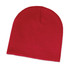 A red beanie featuring a simple, knitted design suitable for various occasions.