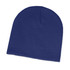A royal blue beanie cap made from a soft knit material, featuring a snug fit and a classic beanie design.