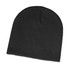 A black knit beanie with a simple and classic design.