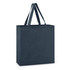 A dark navy cotton tote bag with sturdy handles.