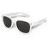 A pair of white sunglasses with dark lenses, featuring a design typical of casual, outdoor eyewear.