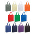 A collection of Kira A4 Tote Bags in various colours: grey, yellow, white, orange, red, green, blue, purple, and black, featuring handles and logos.