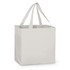A grey tote bag with two handles and a rectangular shape, featuring a simple design and no visible branding.
