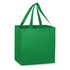 A green tote bag with two sturdy handles and a square shape, featuring a simple design and no visible logos.