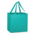A turquoise tote bag with two sturdy handles and a rectangular shape. Suitable for carrying various items.