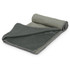 A rolled premium cooling towel in dark green with a mesh texture and contrasting edge. Features branding.