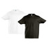 Two kids' t-shirts are displayed: one in white and one in black. Both feature a logo on the label.